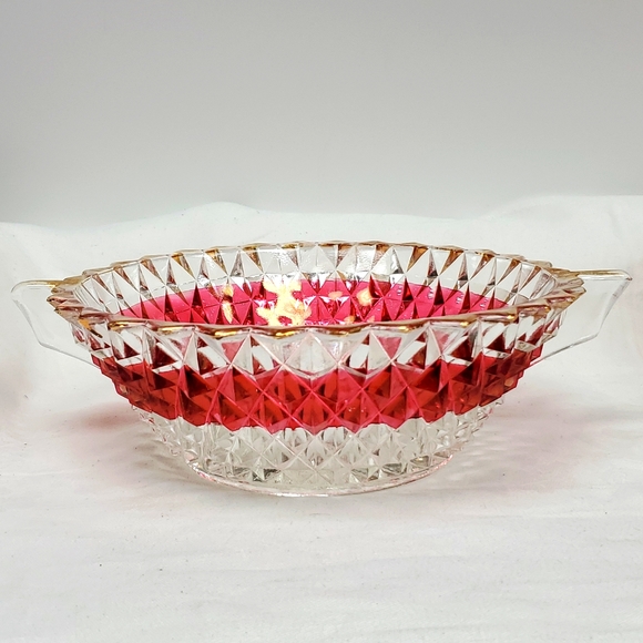 Mid Century Modern INDIANA GLASS Diamond Point ruby berry/dessert bowl set - Picture 5 of 11
